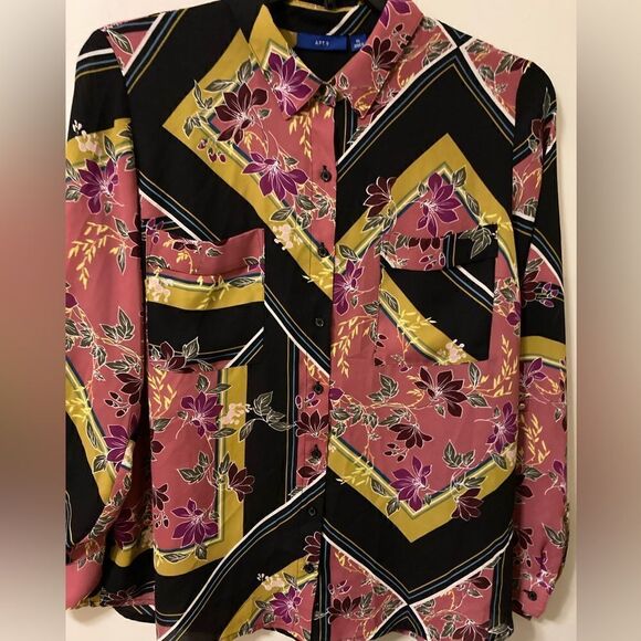 Apt. 9 Pink Black pattern blouse XL - Picture 2 of 7